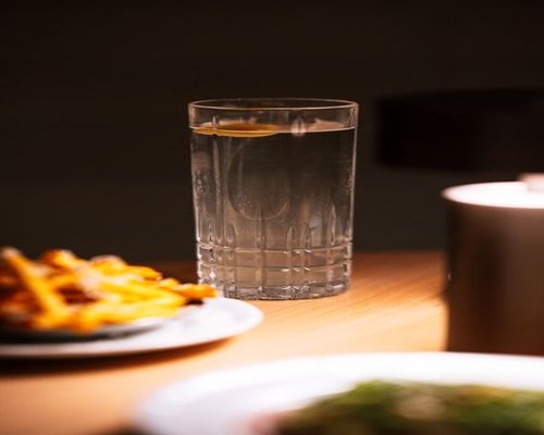 Water and simple food on a table